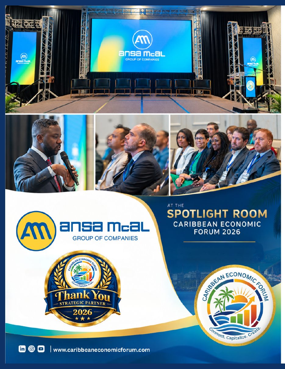 ANSA McAL Spotlight Room spread: the branded stage, a speaker with a hand-held microphone and an attentive audience